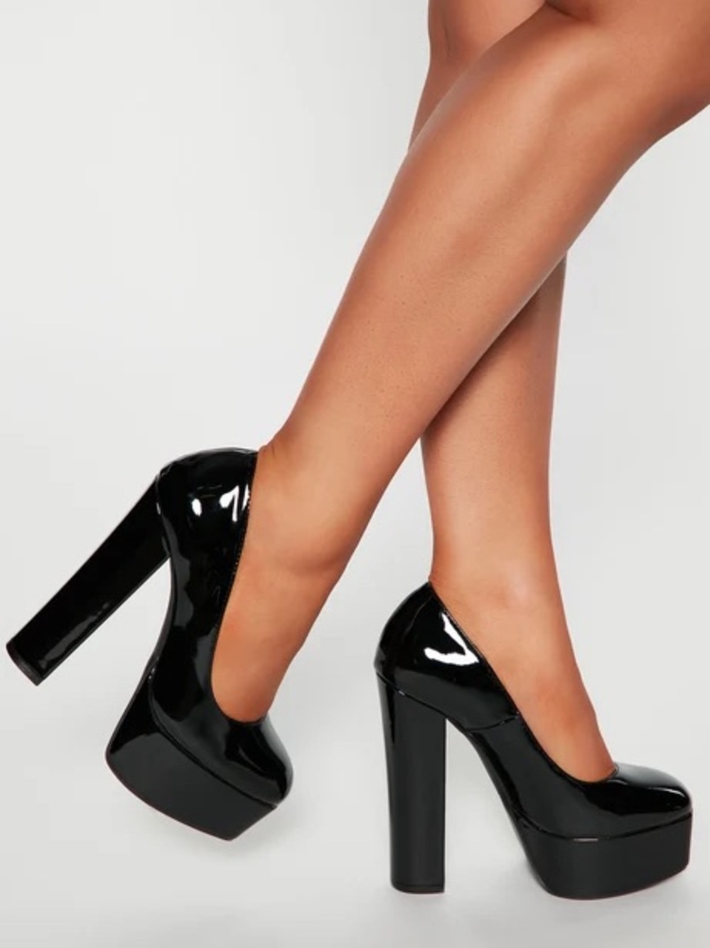 Black Patent Platform High Heel Pumps - Women